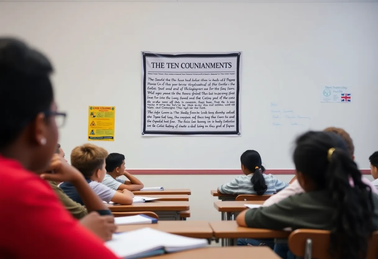Classroom with Ten Commandments poster