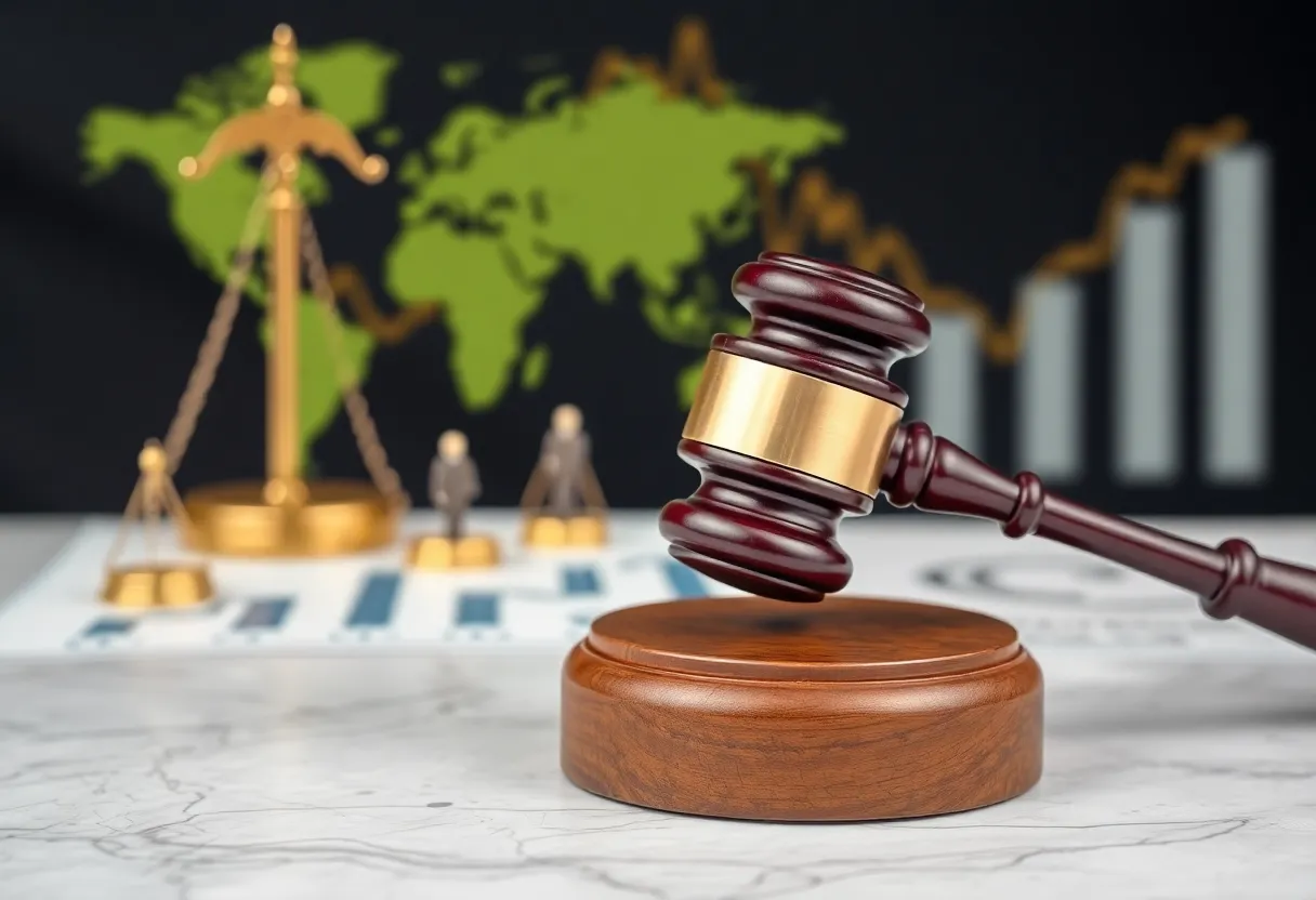 Legal gavel and trade symbols representing court ruling on tariffs