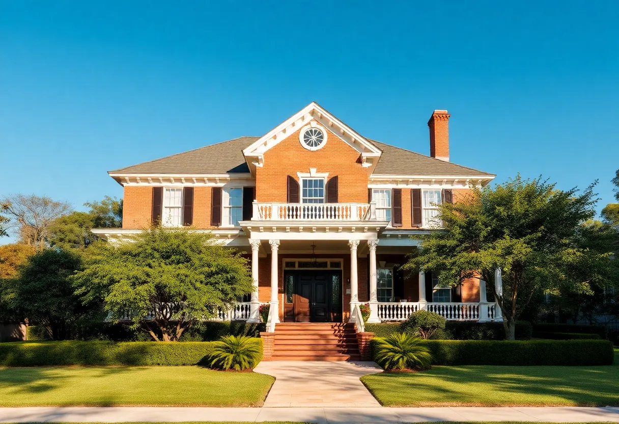 Front view of a historic home in Alamo Heights with a deep porch.