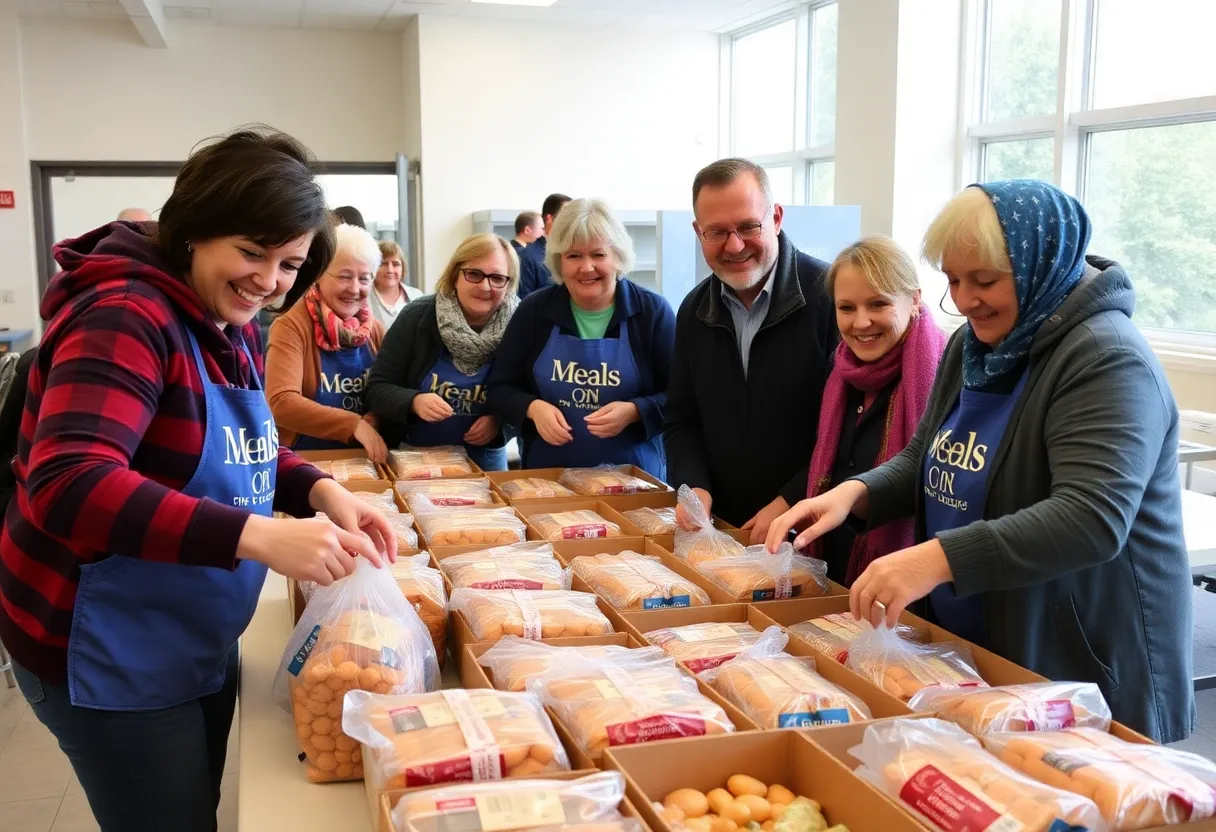 Volunteers packing meals for Meals on Wheels San Antonio