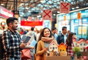 Diverse groups of cash buyers viewing homes in a thriving real estate market.