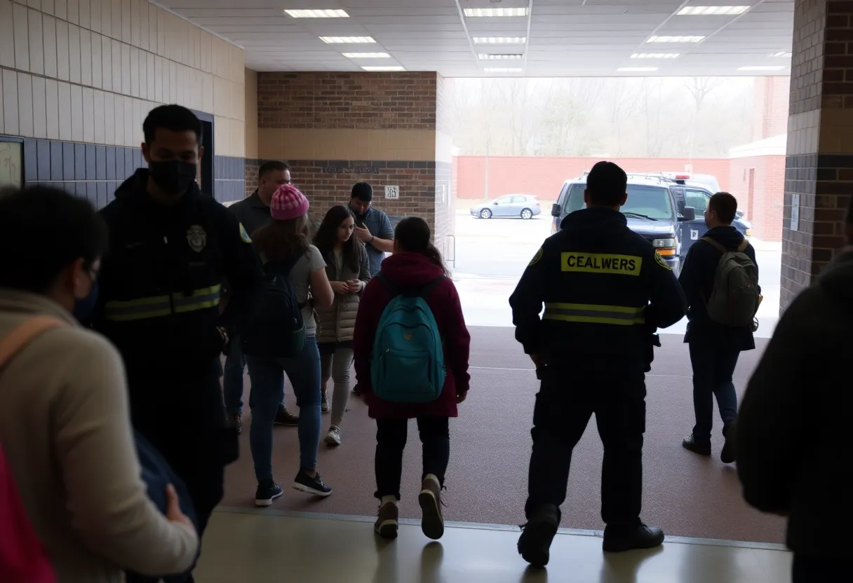 Students evacuating Clark High School during a lockdown