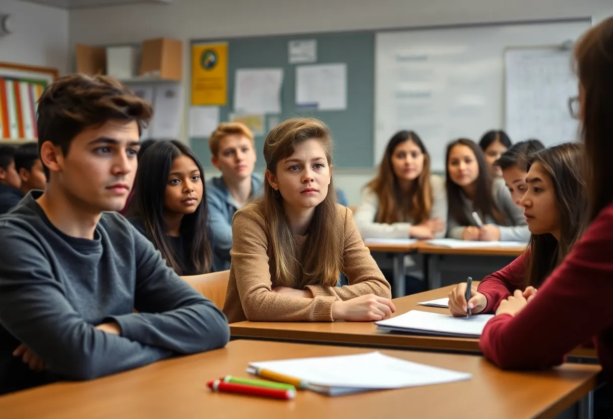 Students expressing concern during a classroom discussion