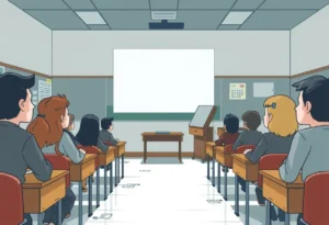 Classroom setup with educational materials showing tension in the air.