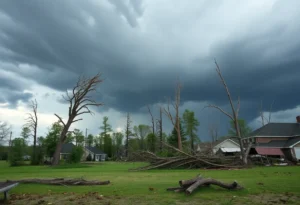 Storm damage in Comal County after an EF-1 tornado