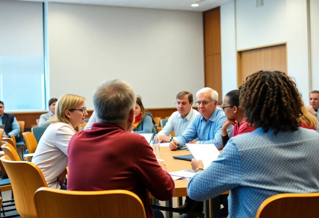 Community members discussing city council priorities