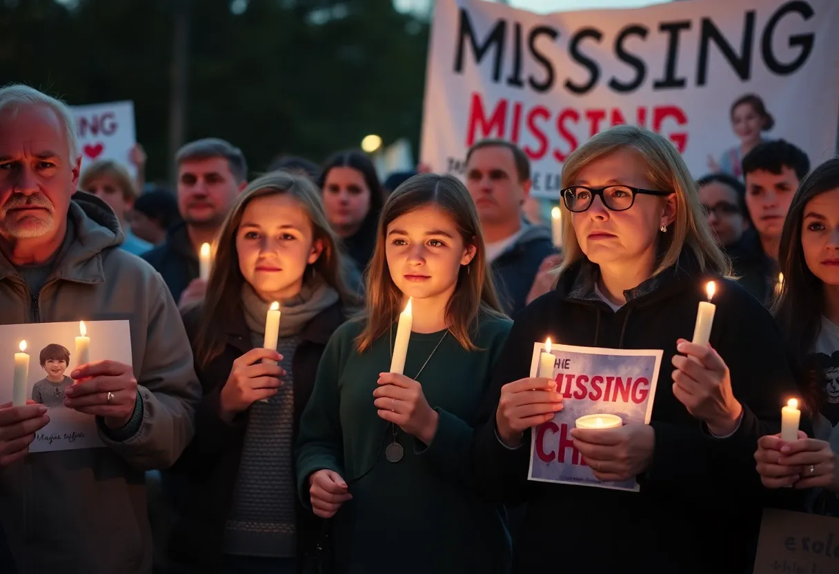 Community members gathering for a vigil for a missing child in San Antonio