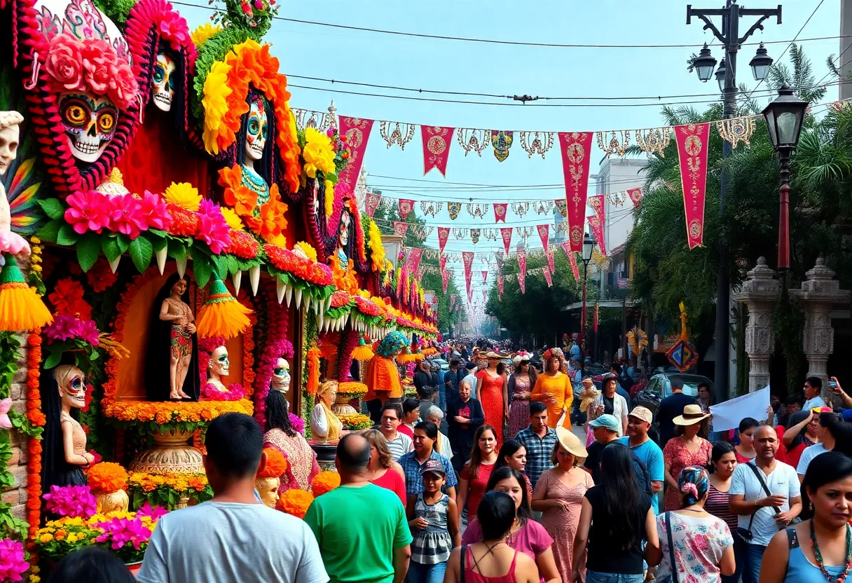 Vibrant Día de los Muertos celebrations in San Antonio with altars and parades.