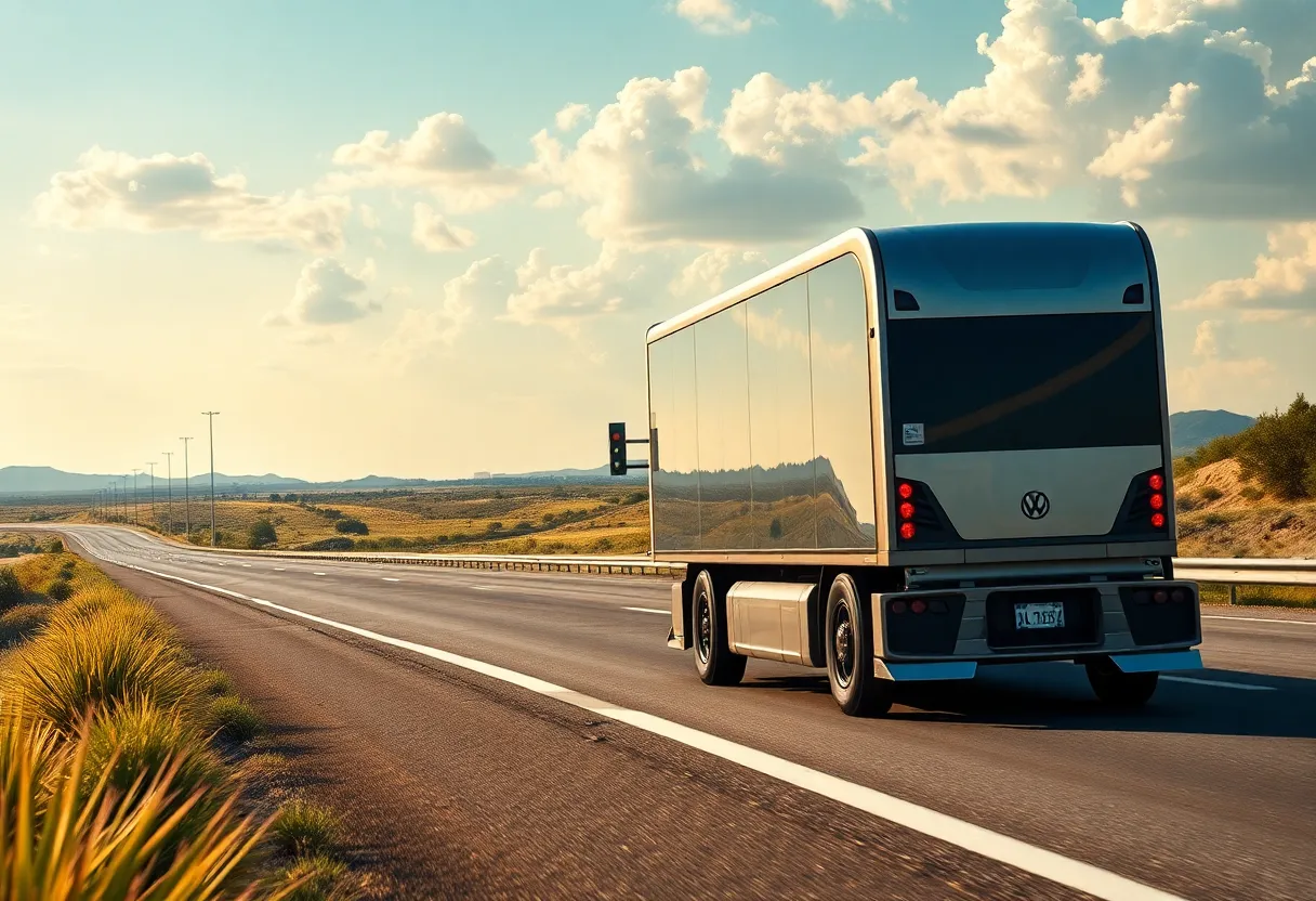 Futuristic driverless truck on a Texas highway