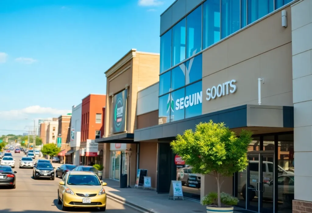 City scene depicting economic development activities