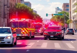 Emergency vehicles at the scene of a rollover crash in San Antonio