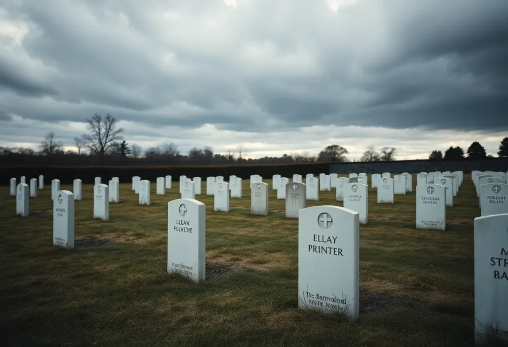 View of empty cemetery plots with uninstalled headstones.