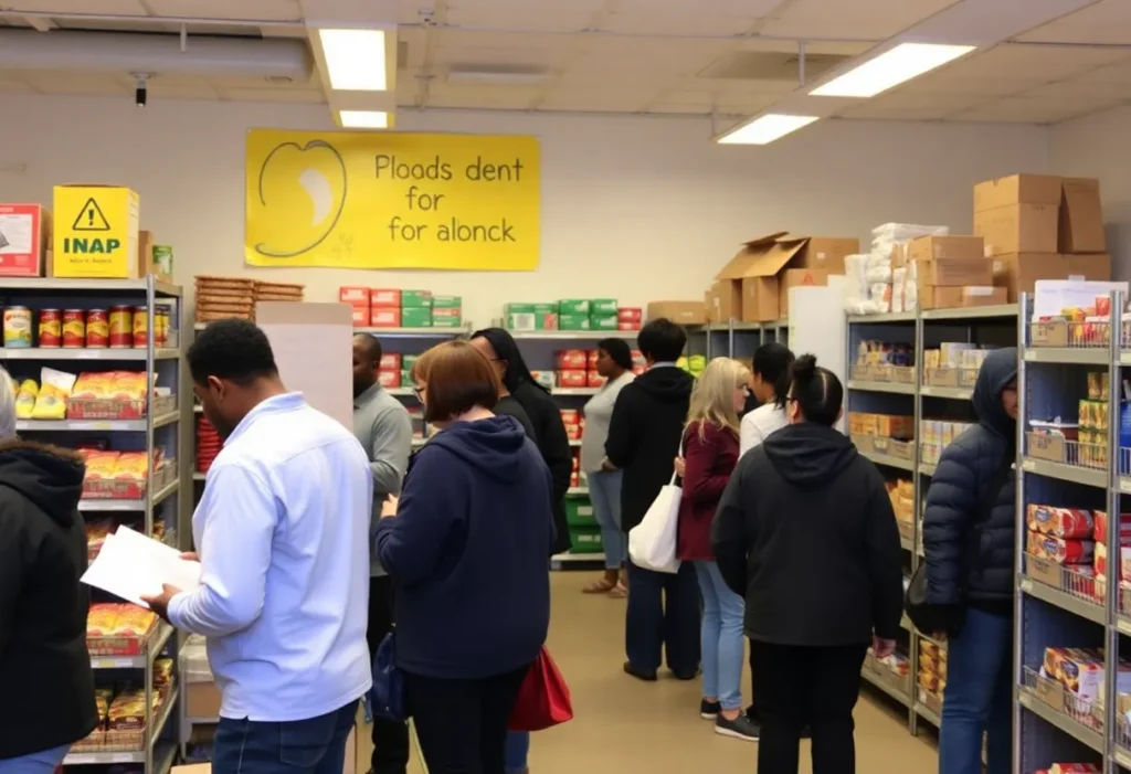 Community members receiving food assistance at a local food bank during a government shutdown.