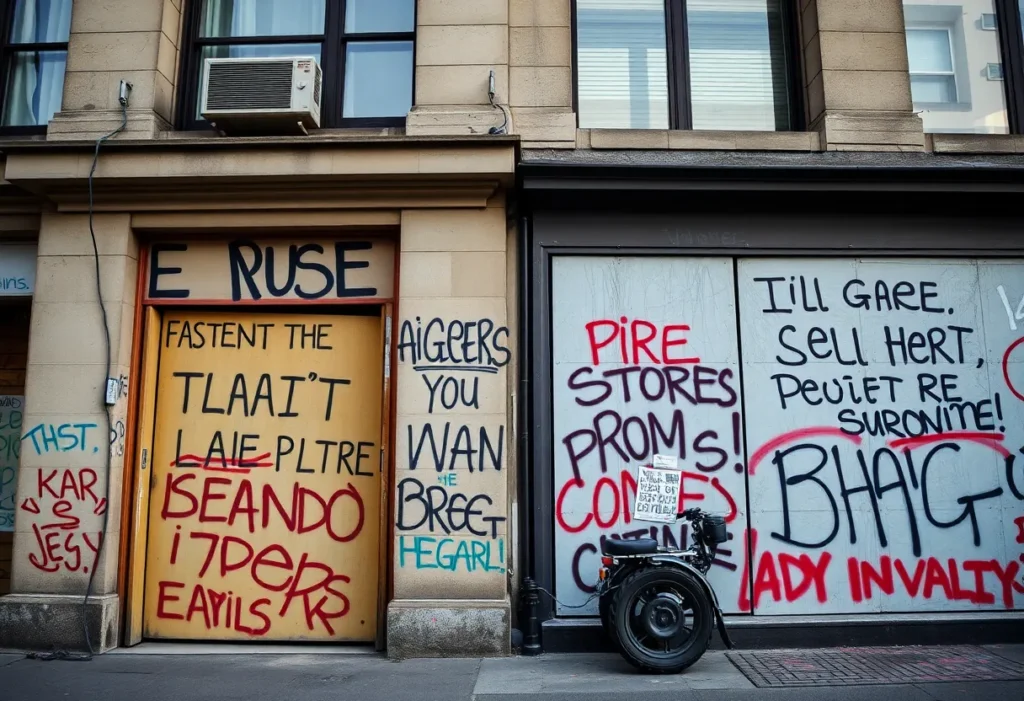 Graffiti messages related to No Kings protests on urban walls.