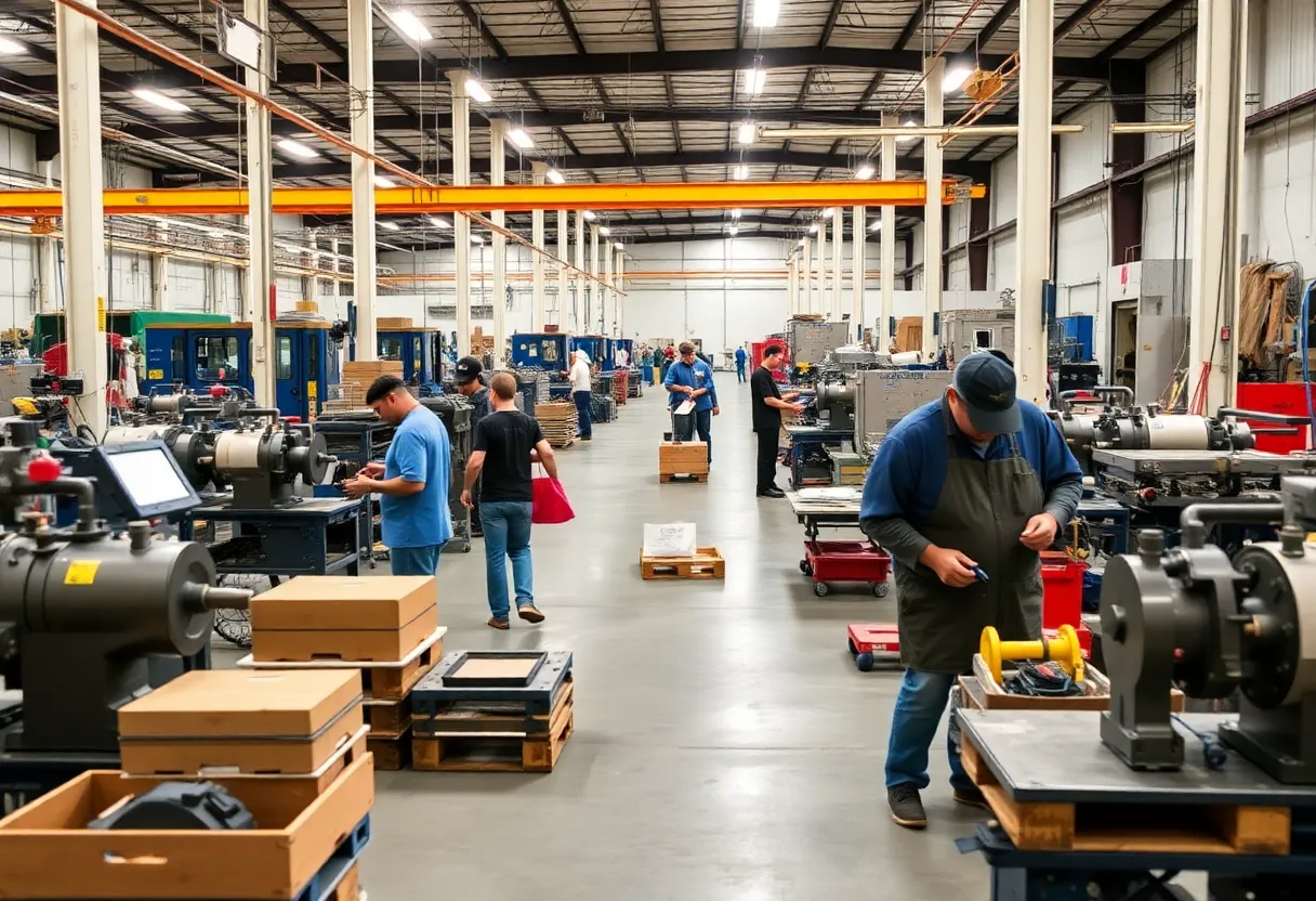 Manufacturing facility in Guadalupe County with workers engaged in processes.