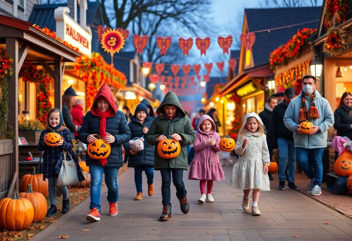 Families celebrating Halloween in San Antonio with festive decorations