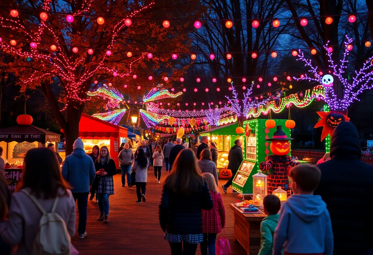 Families enjoying Halloween festival activities in San Antonio