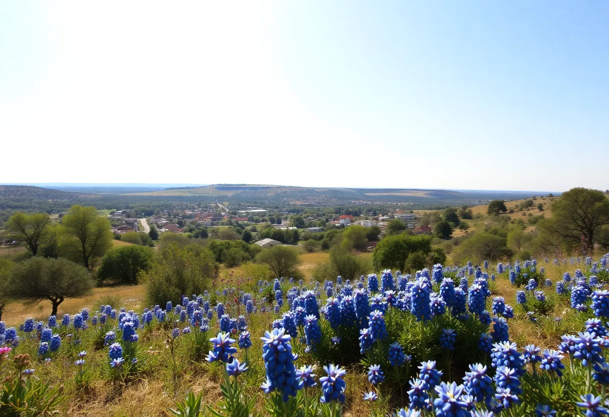 Scenic view of Texas Hill Country with bluebonnets