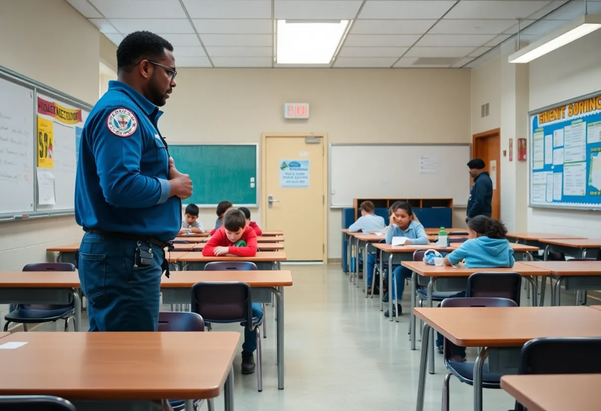 Holy Cross of San Antonio school building emphasizing safety