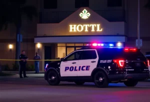 Police officers responding to a shooting incident at a hotel in San Antonio