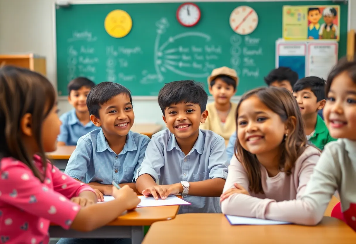 Students in a dual-language classroom setting at Sarah King Elementary School