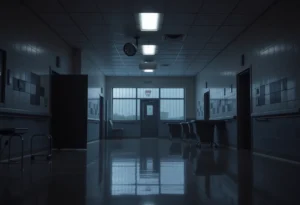 Hospital building symbolizing justice and inmate care