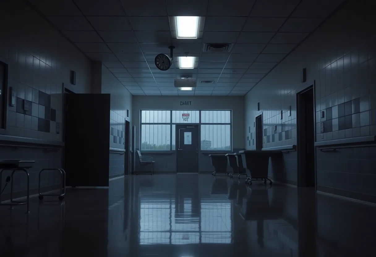 Hospital building symbolizing justice and inmate care