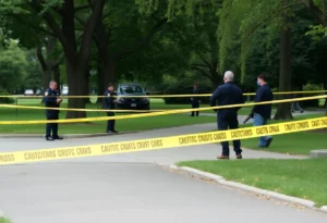 Police investigation scene in a local park