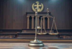 Symbolic representation of justice with courtroom scales