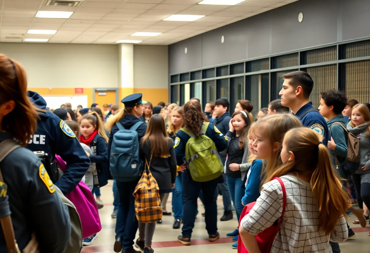 Students in cafeteria during lockdown at Clark High School