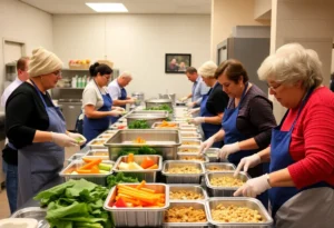 Volunteers preparing meals for Meals on Wheels San Antonio