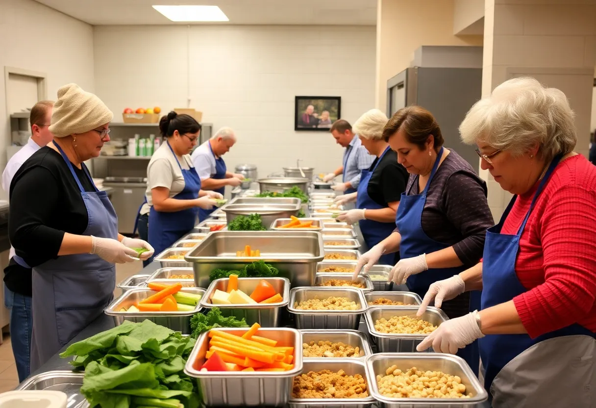Volunteers preparing meals for Meals on Wheels San Antonio