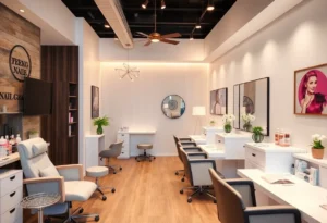 Interior of Milano Nail Spa with manicure stations