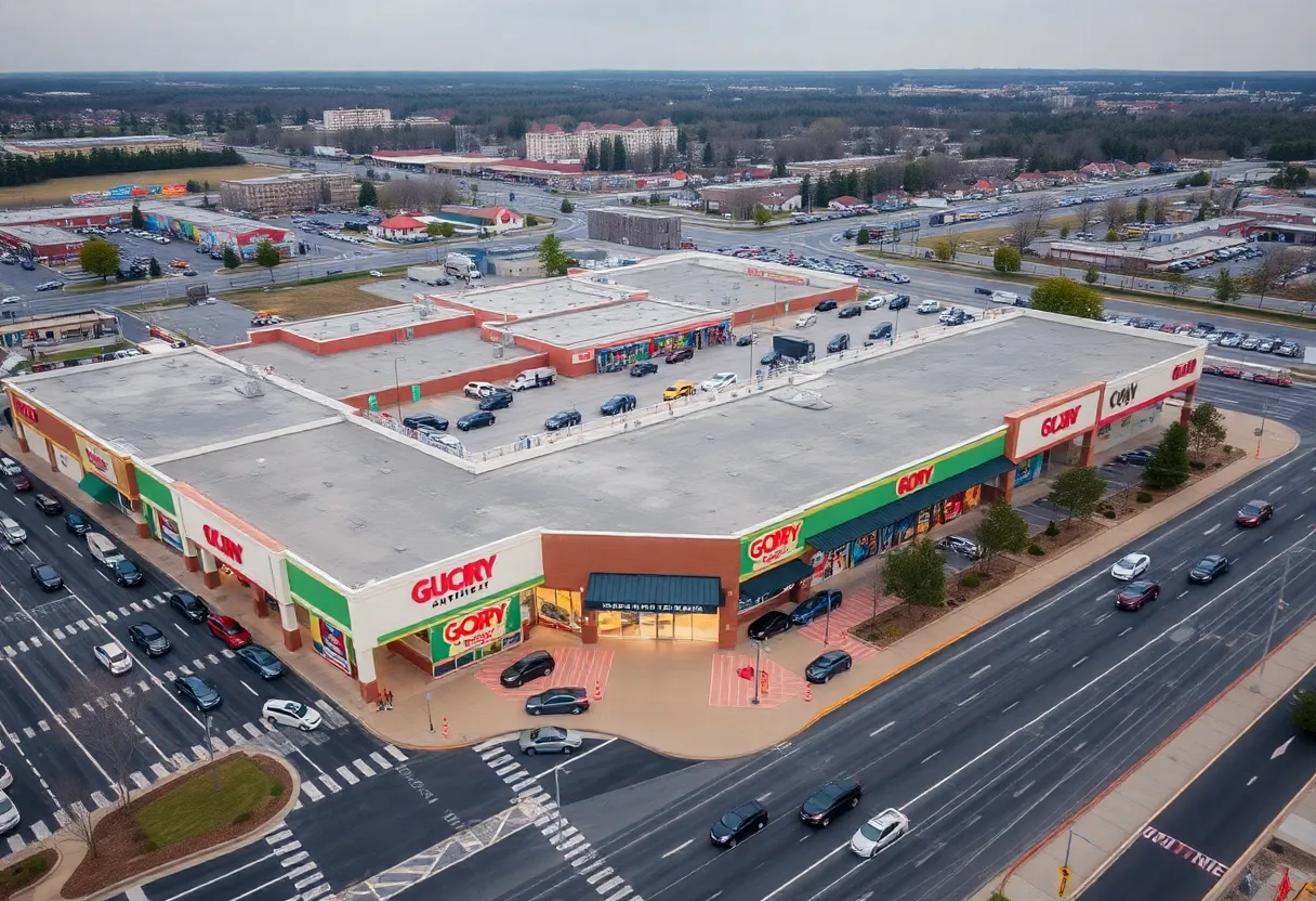 Aerial view of Northwoods Shopping Center in San Antonio