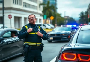 Police officer conducting a traffic stop with a Chevrolet Camaro speeding away