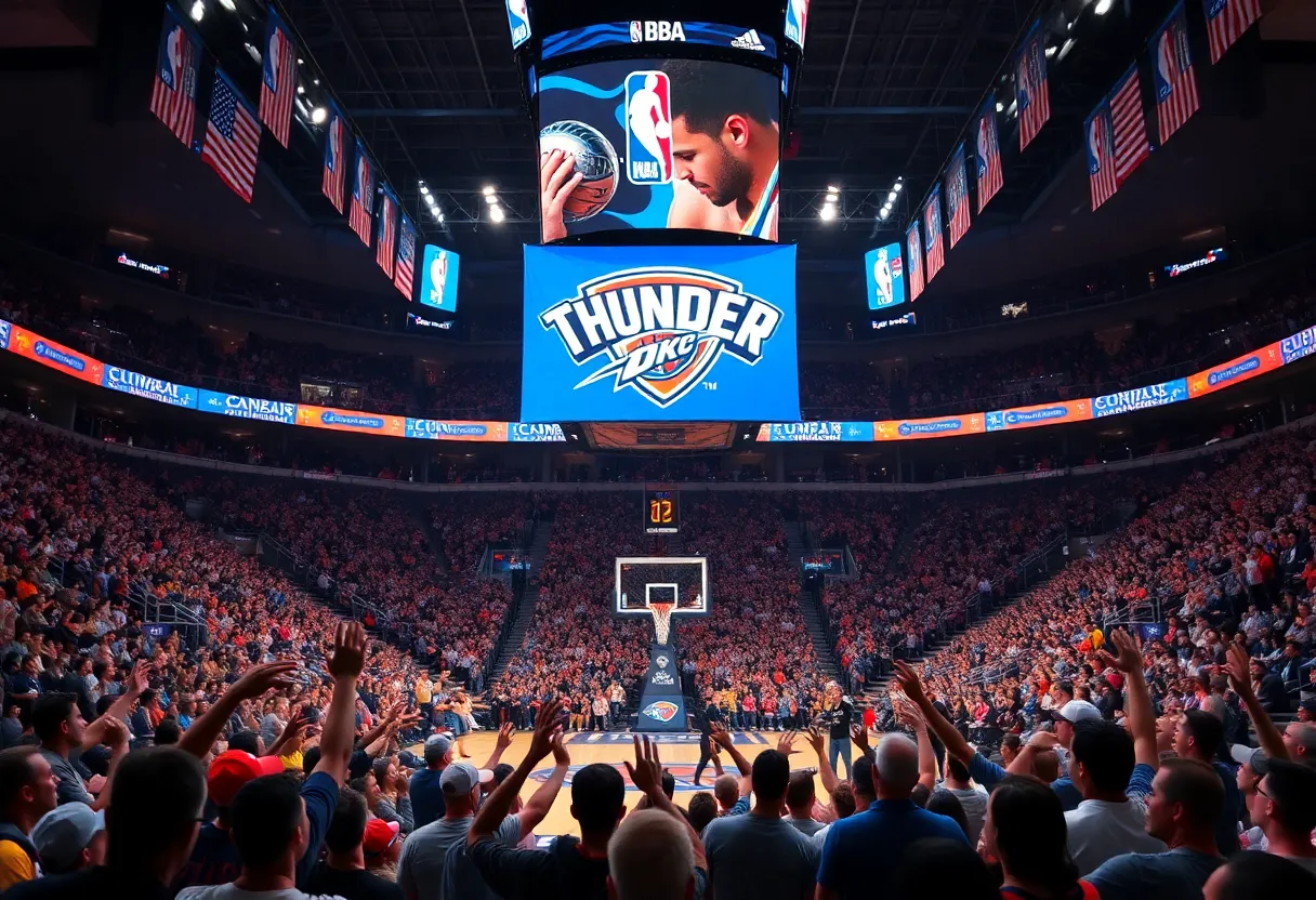 Oklahoma City Thunder raising championship banner in NBA arena