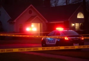 Police car outside a home with caution tape during investigation