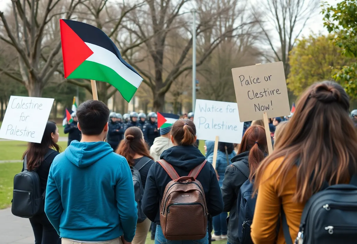 Students peacefully protesting for Palestine in a park