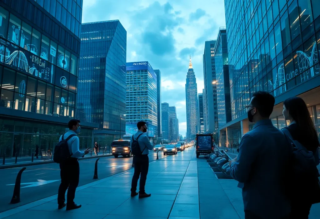 Futuristic view of San Antonio with AI technology integration.