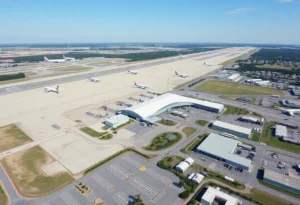 Aerial view of parking areas at San Antonio International Airport