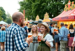 Crowd at the San Antonio Beer Festival enjoying drinks and food.
