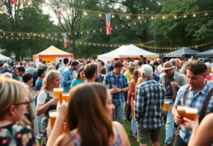Crowd enjoying the San Antonio Beer Festival with beers and food at Civic Park.
