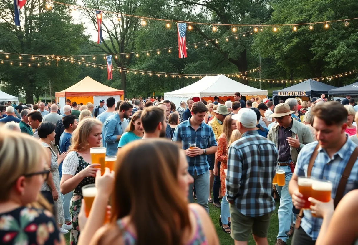 Crowd enjoying the San Antonio Beer Festival with beers and food at Civic Park.