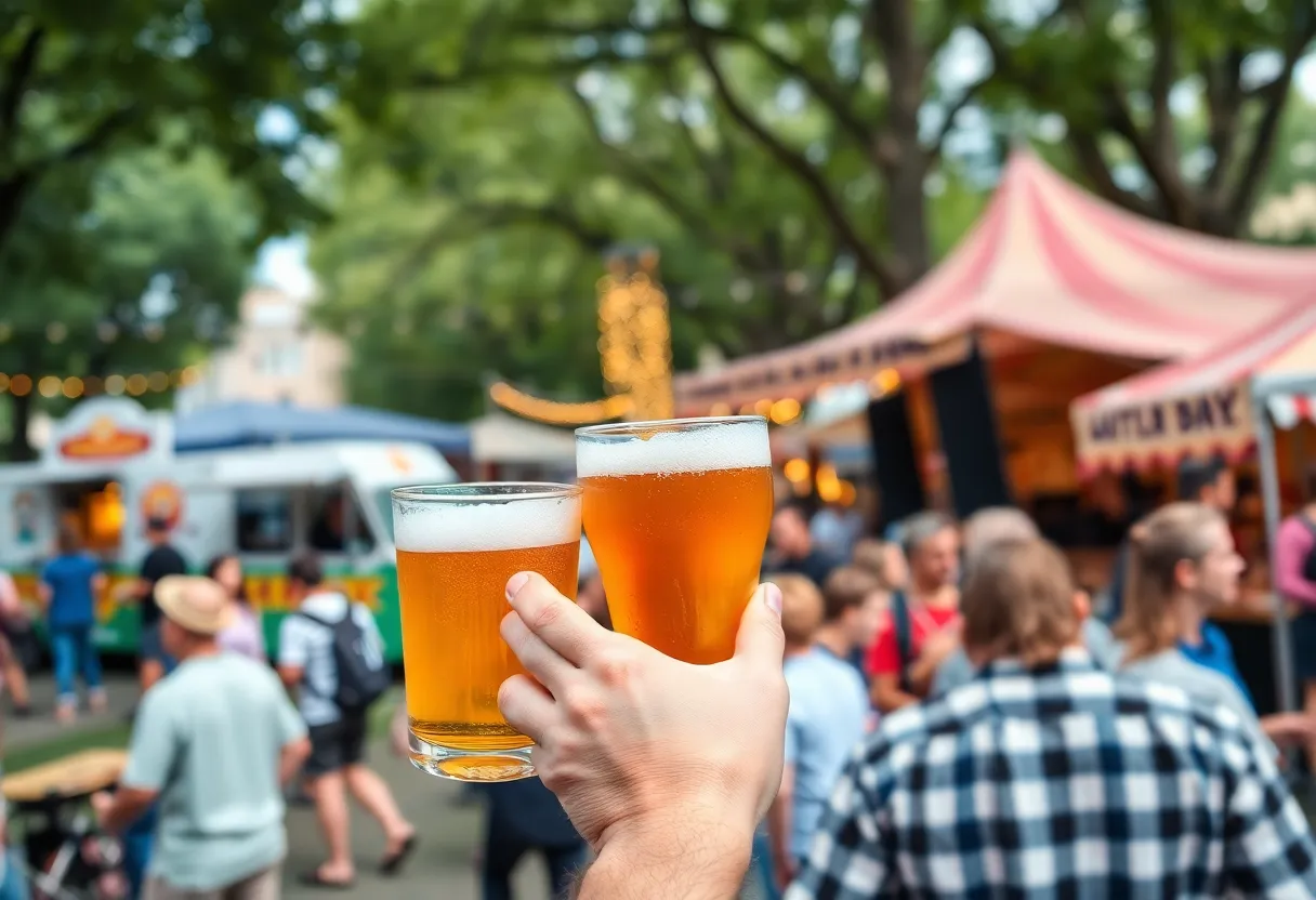 Crowd enjoying the San Antonio Beer Festival with food trucks and beer tastings in Civic Park.