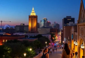 Vibrant cityscape of San Antonio illustrating college life.
