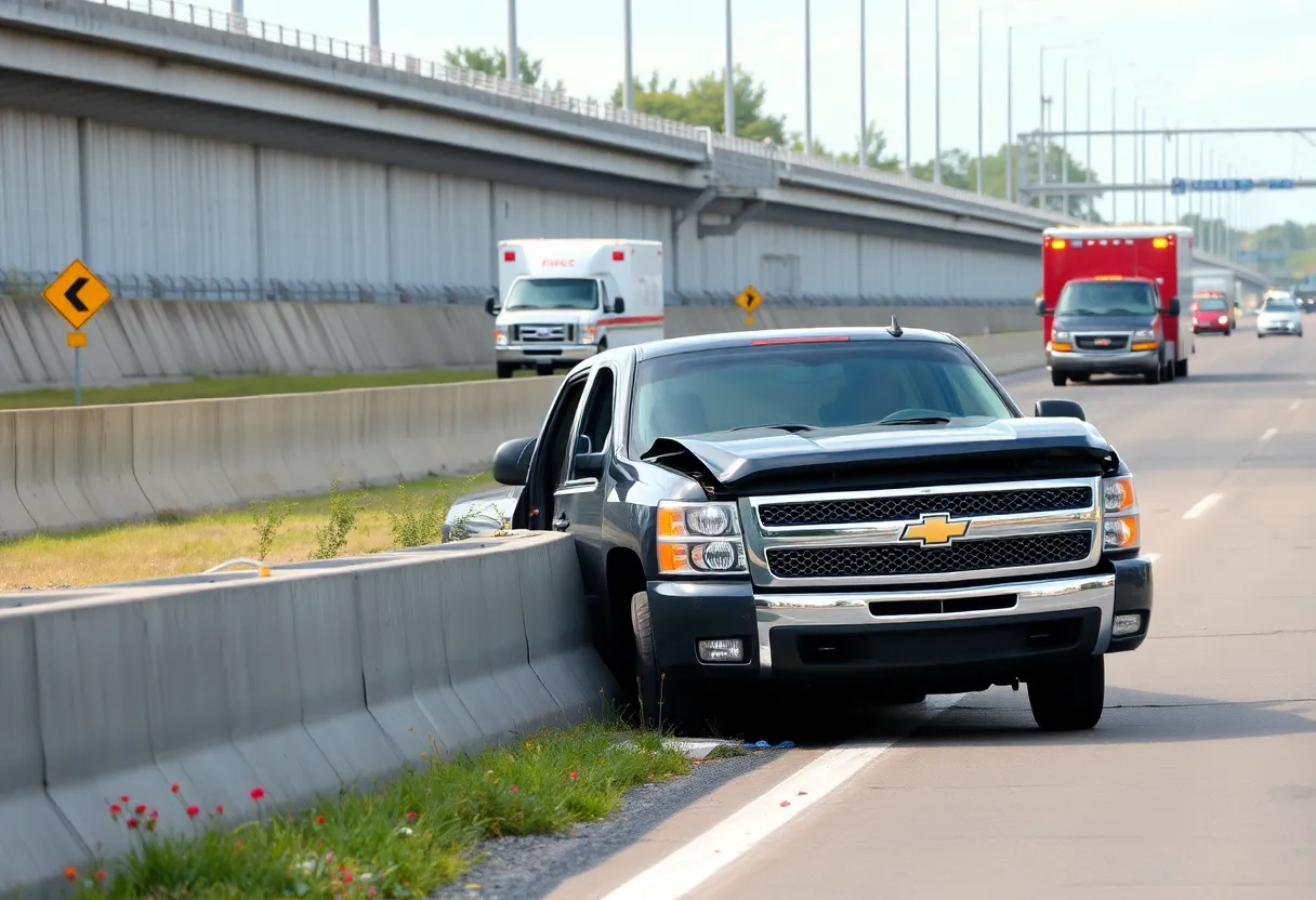 Crash scene involving a Chevy Silverado near IH-37