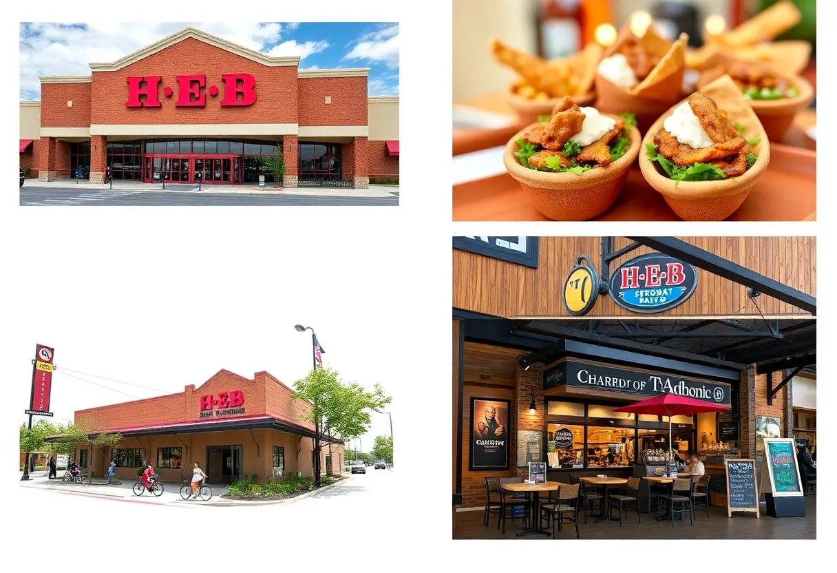 Collage of San Antonio's H-E-B store and closed restaurants