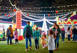 Families enjoying various activities at a festival in San Antonio.
