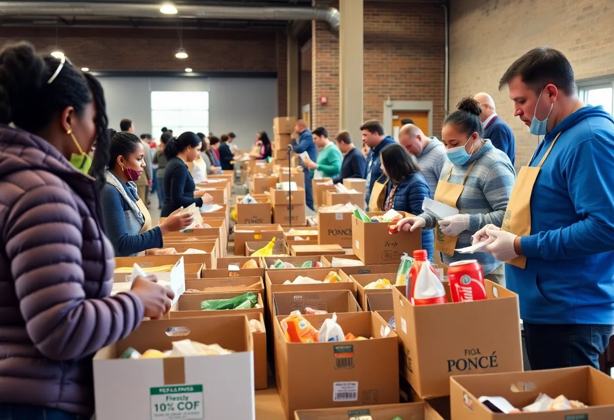 Volunteers and families at the San Antonio Food Bank distribution event
