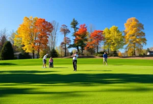 Golfers practicing at a San Antonio golf course during fall